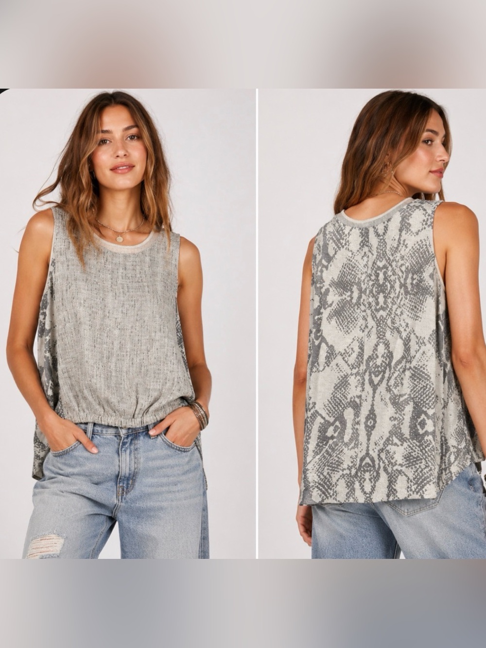 Akemi+Kin Sleeveless Mix Media Patterned Boho Whimsy Lagenlook Tank Top Medium